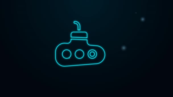 ネオンラインを輝く黒の背景に孤立潜水艦アイコン。軍用船だ。4Kビデオモーショングラフィックアニメーション — ストック動画