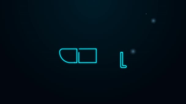 Žhnoucí neonová čára Nafukovací člun s přívěsným motorem ikona izolované na černém pozadí. Grafická animace pohybu videa 4K — Stock video