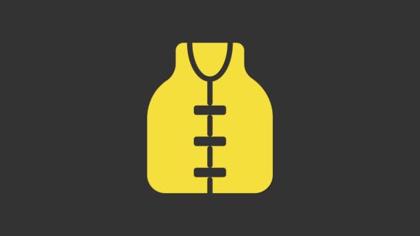 Yellow Life jacket icon isolated on grey background. Life vest icon. Extreme sport. Sport equipment. 4K Video motion graphic animation — Stock Video