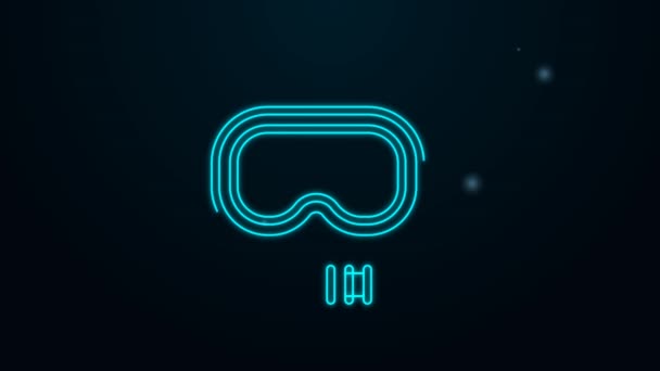 Glowing neon line Diving mask and snorkel icon isolated on black background. Extreme sport. Diving underwater equipment. 4K Video motion graphic animation — Stock Video