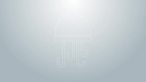 Blue line Jellyfish icon isolated on grey background. 4K Video motion graphic animation — Stock Video