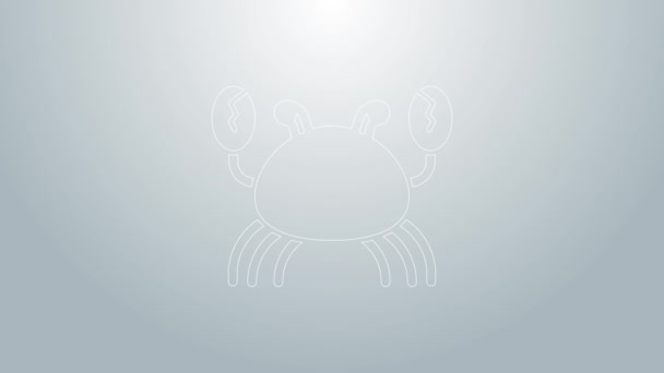 Blue line Crab icon isolated on grey background. 4K Video motion graphic animation — Stock Video