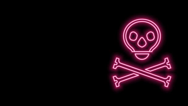 Gloeiende neon lijn Schedel op kruisbeenderen pictogram geïsoleerd op zwarte achtergrond. Gelukkig Halloween feest. 4K Video motion grafische animatie — Stockvideo