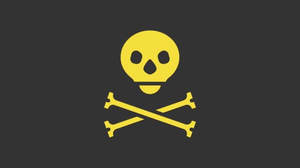 Yellow Skull on crossbones icon isolated on grey background. Happy Halloween party. 4K Video motion graphic animation — Stock Video