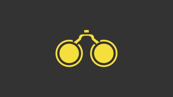 Yellow Binoculars icon isolated on grey background. Find software sign. Spy equipment symbol. 4K Video motion graphic animation — Stock Video