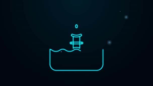 Linea neon incandescente Periscopio nelle onde sopra l'icona dell'acqua isolato su sfondo nero. Animazione grafica 4K Video motion — Video Stock