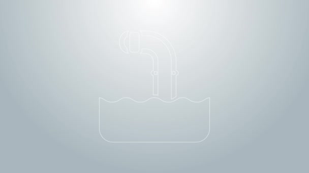 Blue line Periscope in the waves above the water icon isolated on grey background. 4K Video motion graphic animation — Stock Video