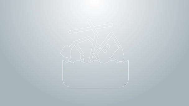 Modrá čára Potápení výletní loď ikona izolované na šedém pozadí. Cestovní ruch námořní doprava. Cestovní osobní loď, výletní loď. Grafická animace pohybu videa 4K — Stock video