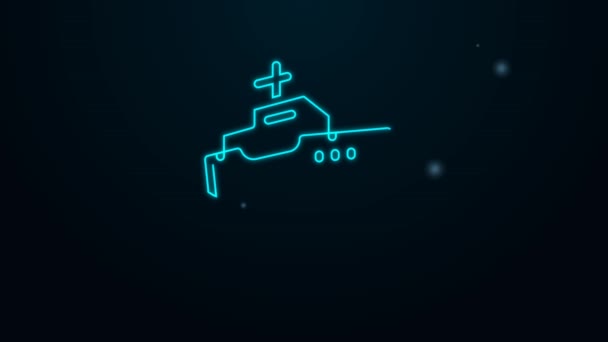 Ragyogó neon vonal Cruise hajó ikon elszigetelt fekete háttérrel. Utazási turizmus tengeri közlekedés. Utasszállító hajó, sétahajó. Világkörüli hajóút. 4K Videó mozgás grafikus animáció — Stock videók