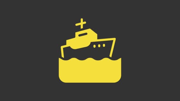 Icona della nave da crociera gialla isolata su sfondo grigio. Turismo di viaggio trasporto nautico. Nave passeggeri di viaggio, nave da crociera. Crociera mondiale. Animazione grafica 4K Video motion — Video Stock