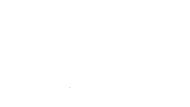 Černá čára Skleněná láhev se zprávou ve vodě ikona izolované na bílém pozadí. Dopis v láhvi. Pirátský symbol. Grafická animace pohybu videa 4K — Stock video