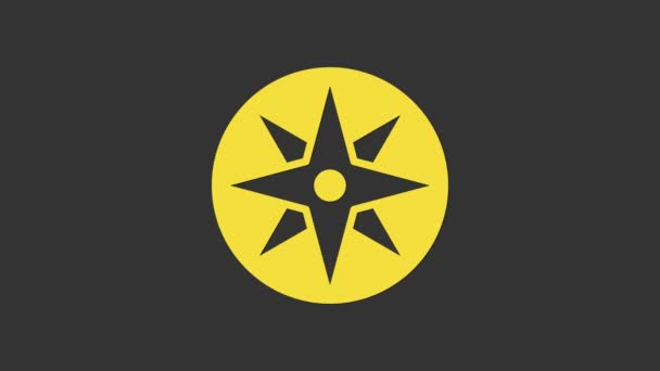 Yellow Wind rose icon isolated on grey background. Compass icon for travel. Navigation design. 4K Video motion graphic animation — Stock Video