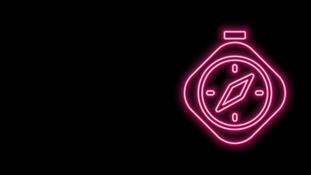 Glödande neon line Kompass ikon isolerad på svart bakgrund. Windrose navigeringssymbol. Vindrosa tecken. 4K Video motion grafisk animation — Stockvideo