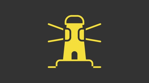 Желтый значок маяка выделен на сером фоне. Видеографическая анимация 4K — стоковое видео