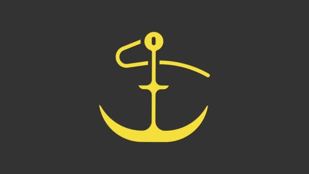 Yellow Anchor icon isolated on grey background. 4K Video motion graphic animation — Stock Video