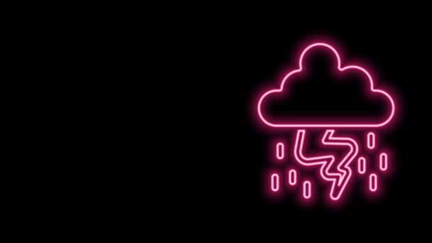 Świecąca neonowa ikona Burzy odizolowana na czarnym tle. Chmura i piorun. Ikona pogody. 4K Animacja graficzna ruchu wideo — Wideo stockowe
