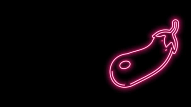 Linha de néon brilhante Ícone de berinjela isolado no fundo preto. Animação gráfica em movimento de vídeo 4K — Vídeo de Stock
