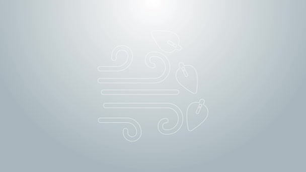 Modrá čára Větrné počasí ikona izolované na šedém pozadí. Mrak a vítr. Grafická animace pohybu videa 4K — Stock video