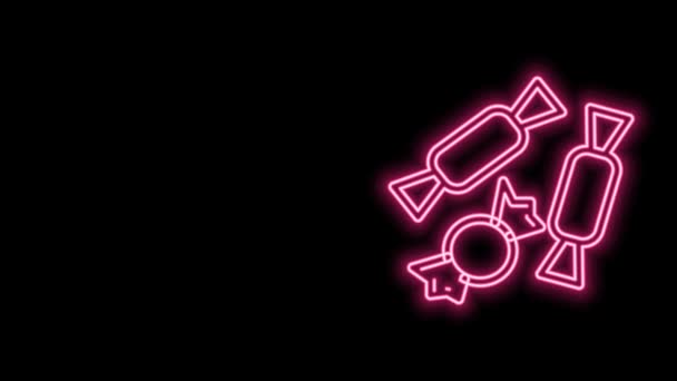 Glödande neon linje godis ikon isolerad på svart bakgrund. Glad halloweenfest. 4K Video motion grafisk animation — Stockvideo