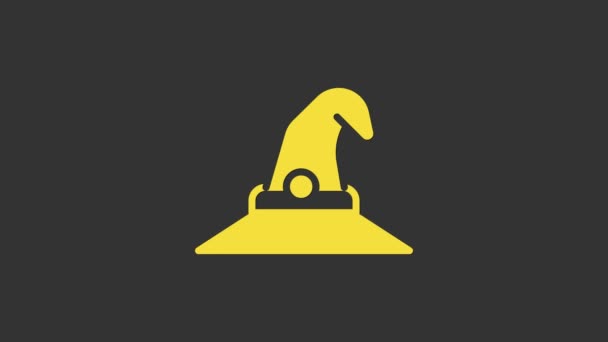 Yellow Witch hat icon isolated on grey background. Happy Halloween party. 4K Video motion graphic animation — Stock Video