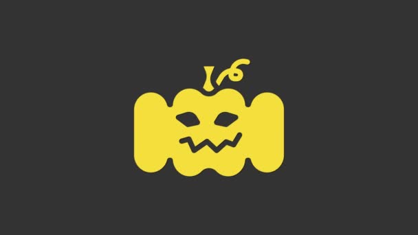 Żółta ikona dyni odizolowana na szarym tle. Wesołego Halloween. 4K Animacja graficzna ruchu wideo — Wideo stockowe