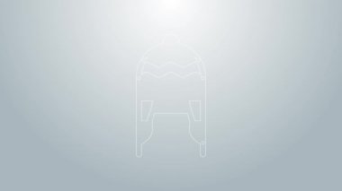 Mavi çizgi kış şapkası simgesi gri arkaplanda izole edildi. 4K Video hareketli grafik canlandırması