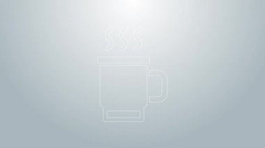 Gri arkaplanda mavi çay ikonu izole edilmiş. 4K Video hareketli grafik canlandırması