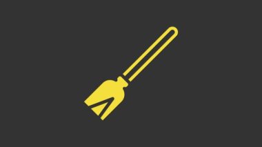 Sarı süpürge sapı simgesi gri arkaplanda izole edildi. Temizlik hizmeti konsepti. 4K Video hareketli grafik canlandırması