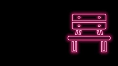 Parlayan neon hattı Bench simgesi siyah arkaplanda izole edildi. 4K Video hareketli grafik canlandırması