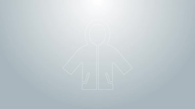 Mavi çizgi yağmurluk simgesi gri arkaplanda izole edildi. 4K Video hareketli grafik canlandırması