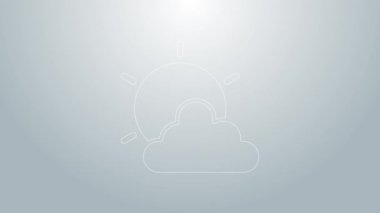 Mavi çizgi güneş ve bulutlu hava durumu ikonu gri arkaplanda izole edildi. 4K Video hareketli grafik canlandırması