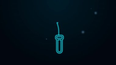 Parlayan neon hattı Mutfak çekici simgesi siyah arkaplanda izole edildi. Et çekici. 4K Video hareketli grafik canlandırması