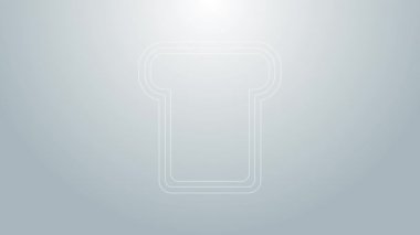 Gri arka planda izole edilmiş kızarmış kızarmış ekmek ikonu için mavi çizgi ekmek tostu. Öğle yemeği, akşam yemeği, kahvaltı atıştırmalığı. 4K Video hareketli grafik canlandırması