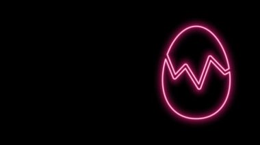 Parlayan neon hattı. Kırık yumurta ikonu siyah arka planda izole edilmiş. Mutlu Paskalyalar. 4K Video hareketli grafik canlandırması