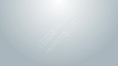 Mavi çizgi yemek çubukları simgesi gri arka planda izole edilmiş. Asya yemekleri için tahta Kore çubukları. Doğulu aletler. 4K Video hareketli grafik canlandırması