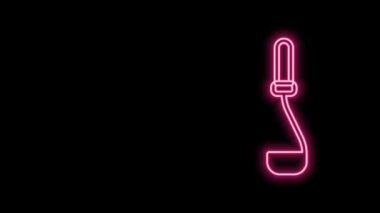 Parlayan neon hattı Mutfak kepçesi simgesi siyah arkaplanda izole edildi. Mutfak aletleri. Çatal kaşık tabelası. 4K Video hareketli grafik canlandırması