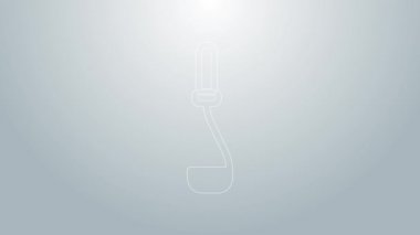 Mavi çizgi Mutfak Kepçesi simgesi gri arkaplanda izole edildi. Mutfak aletleri. Çatal kaşık tabelası. 4K Video hareketli grafik canlandırması