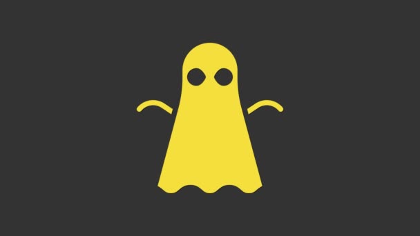 Ícone fantasma amarelo isolado no fundo cinza. Feliz festa de Halloween. Animação gráfica em movimento de vídeo 4K — Vídeo de Stock