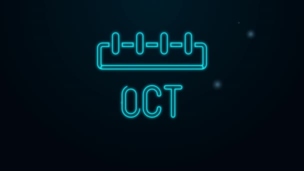 Świecące neon linii Październik kalendarz ikona jesień izolowane na czarnym tle. 4K Animacja graficzna ruchu wideo — Wideo stockowe