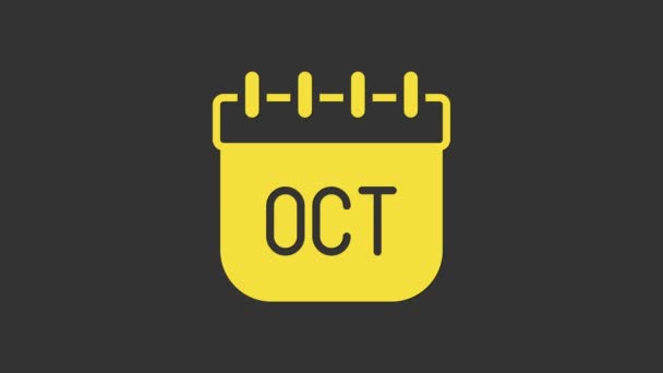 Žlutý kalendář říjen ikona podzim izolované na šedém pozadí. Grafická animace pohybu videa 4K — Stock video