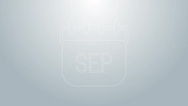 Línea azul Calendario de septiembre Icono de otoño aislado sobre fondo gris. Animación gráfica de vídeo 4K — Vídeos de Stock