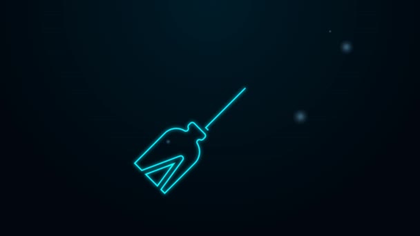 Glödande neon line Hantera kvast ikon isolerad på svart bakgrund. Städtjänstkoncept. 4K Video motion grafisk animation — Stockvideo