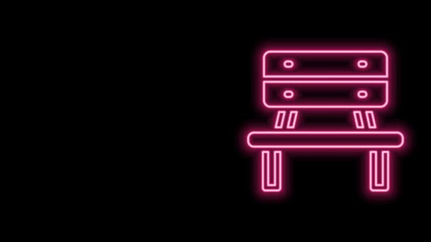 Gloeiende neon lijn Bench pictogram geïsoleerd op zwarte achtergrond. 4K Video motion grafische animatie — Stockvideo