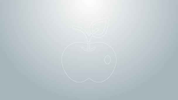 青線グレーの背景にAppleのアイコンが隔離されます。超過重量だ。健康的な食事メニュー。フィットネスダイエットアップル。4Kビデオモーショングラフィックアニメーション — ストック動画