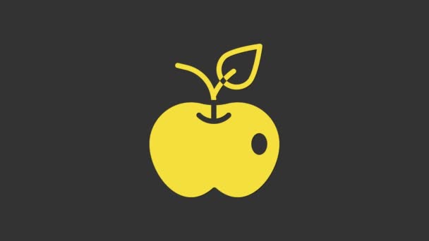 Icono amarillo de Apple aislado sobre fondo gris. El exceso de peso. Menú de dieta saludable. Aptitud dieta manzana. Animación gráfica de vídeo 4K — Vídeos de Stock