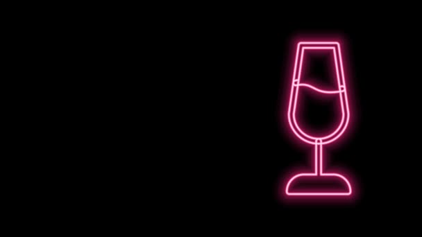 Glödande neon line Vin glas ikon isolerad på svart bakgrund. Vinägerskylt. 4K Video motion grafisk animation — Stockvideo