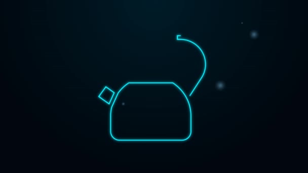 Светящийся неоновая линия чайник с ручкой значок изолирован на черном фоне. Значок чайника. Видеографическая анимация 4K — стоковое видео
