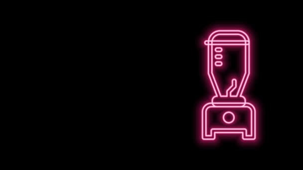 Gloeiende neon lijn Blender pictogram geïsoleerd op zwarte achtergrond. Keuken elektrische vaste blender met kom. smoothies, cocktail of sap koken. 4K Video motion grafische animatie — Stockvideo
