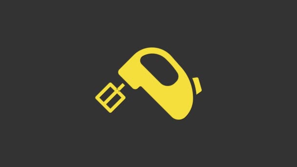 Sárga Elektromos keverő ikon elszigetelt szürke alapon. Konyhai turmixgép. 4K Videó mozgás grafikus animáció — Stock videók