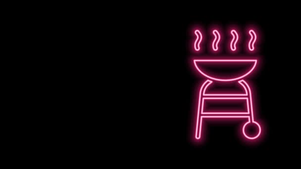 Leuchtende Neon-Linie Grill-Symbol isoliert auf schwarzem Hintergrund. Grillparty. 4K Video Motion Grafik Animation — Stockvideo